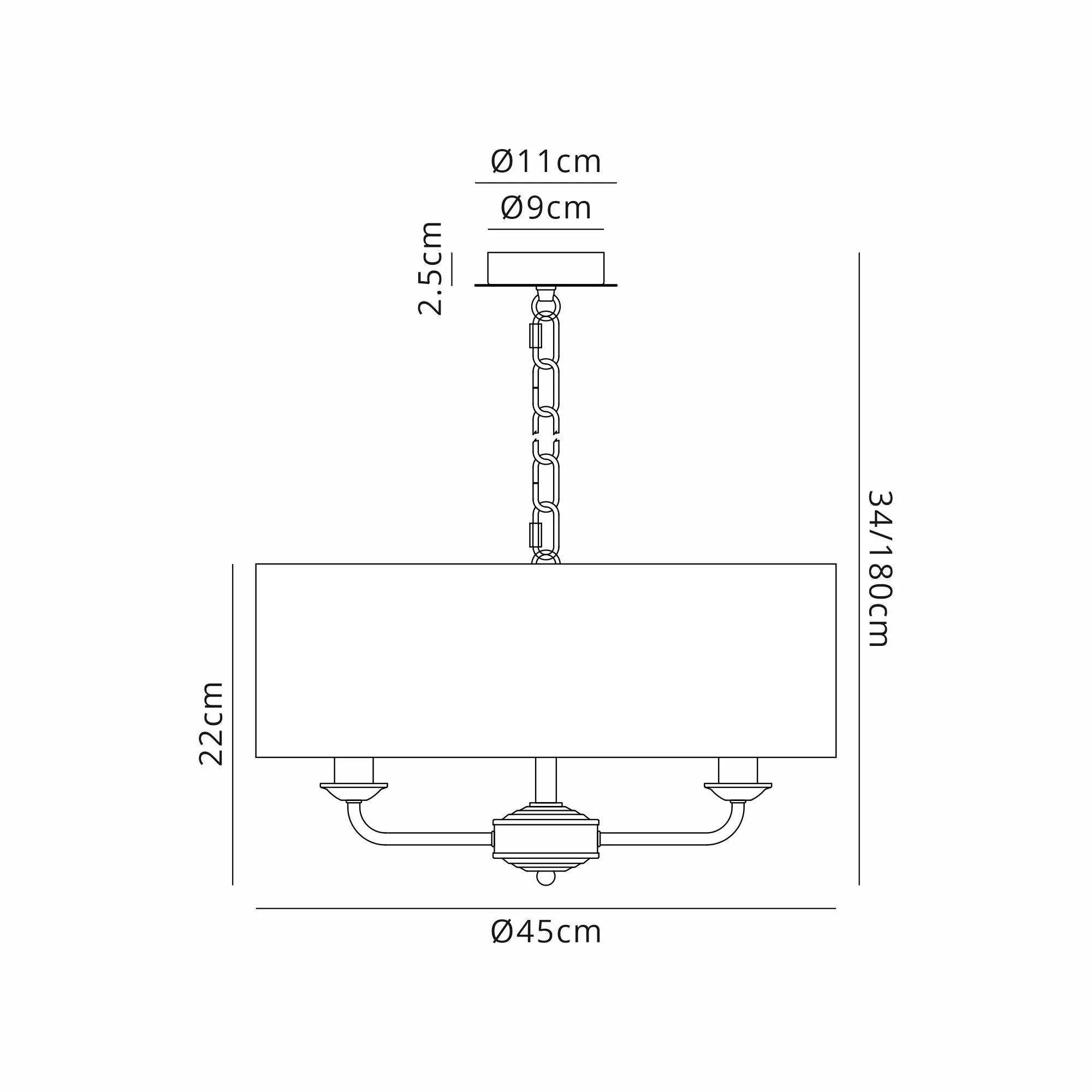 DK0865  Banyan 3 Light Multi Arm Pendant With 45cm x 15cm Organza Shade Antique Brass/Cream